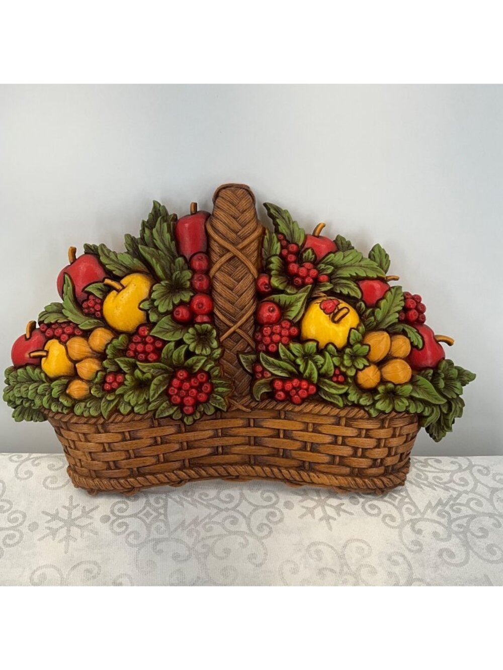 Homco Fruit Basket Wall Plaque Resin Home Decor